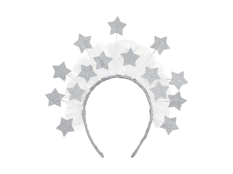 Диадема със звезди и тюл, сребриста, 25 × 24,5 см - PartyDesign