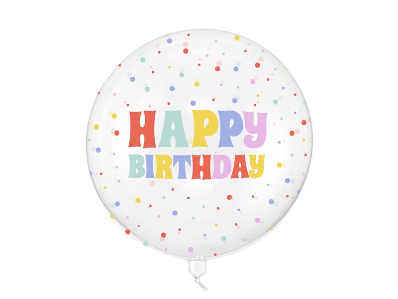 Прозрачен Bubble балон Happy Birthday на цветни точки, 60 см - PartyDesign