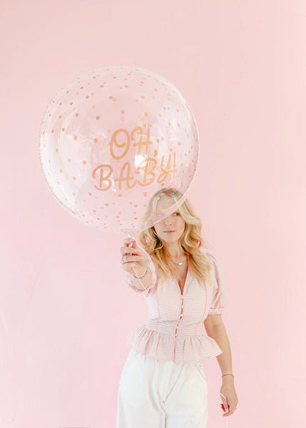 Прозрачен Bubble балон Oh Baby с бежови точки, 60 см - PartyDesign