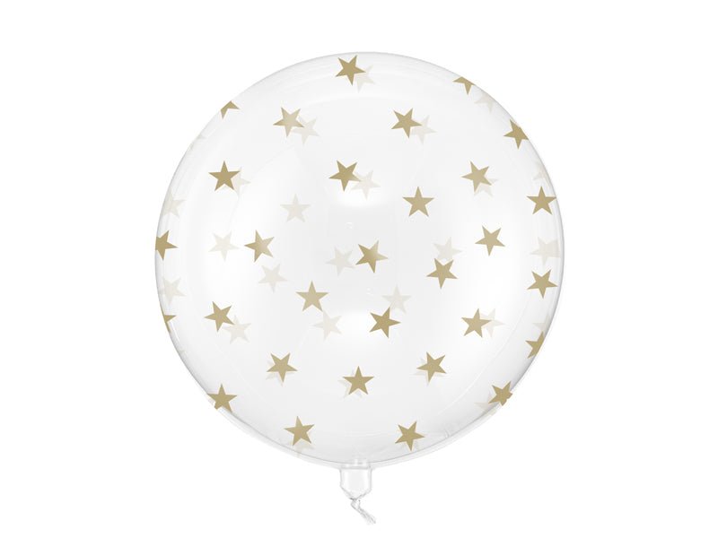 Прозрачен Bubble балон със златисти звезди, 60 см - PartyDesign
