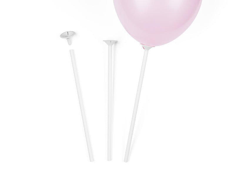 Хартиени пръчки за балони с чашки, бели, 30 см, 100 броя - PartyDesign