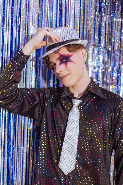 Парти шапка с пайети, сребриста, 27 см - PartyDesign