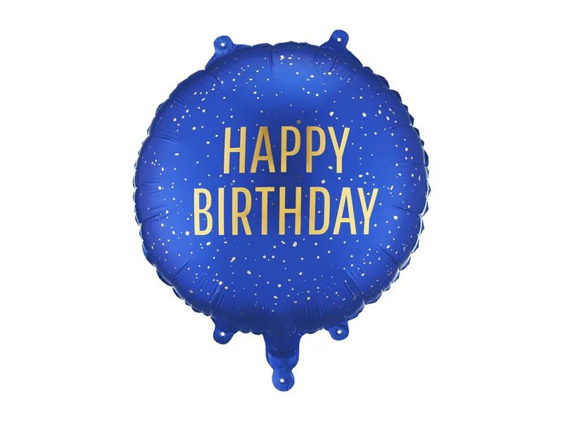 Кръгъл фолиен балон “Happy Birthday” с ефект златни конфети - Party Design