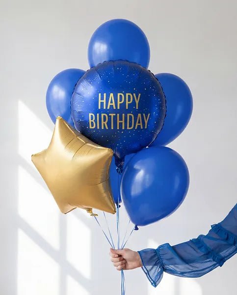 Кръгъл фолиен балон “Happy Birthday” с ефект златни конфети - Party Design