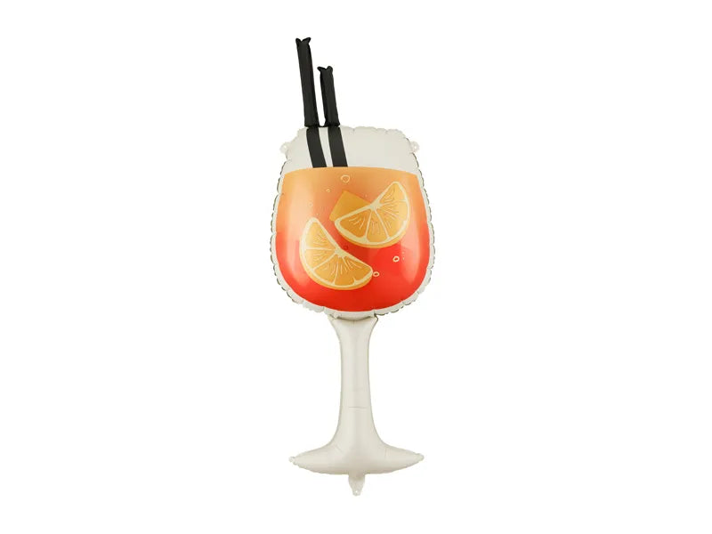 Фолиен балон Drink 100 см във форма на коктейлна чаша с оранжева напитка, лимони и черни сламки.