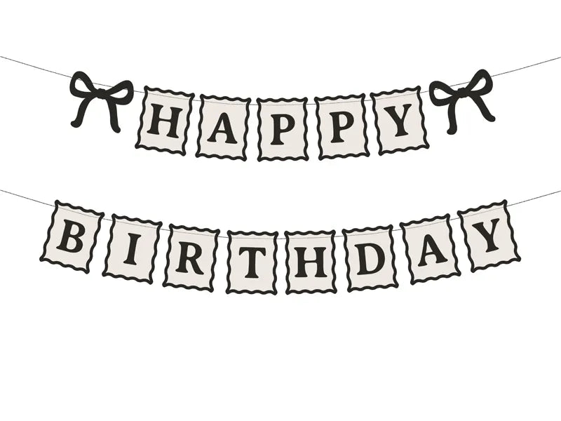Банер Happy Birthday с панделки кремаво и черно