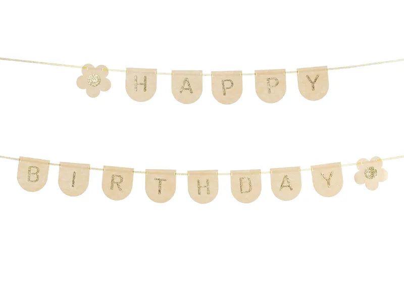 Банер Happy Birthday от филц розово със златни детайли