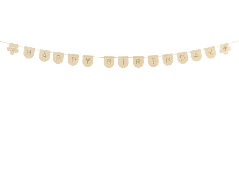 Банер Happy Birthday от филц розово със златни детайли - Party Design