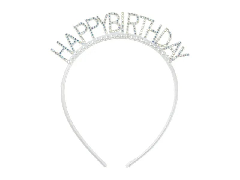 Диадема Happy Birthday Сребърна с Перли - Party Design