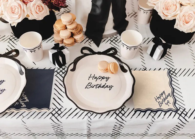 Салфетки Happy Birthday Bow Бежово и Черно - Party Design
