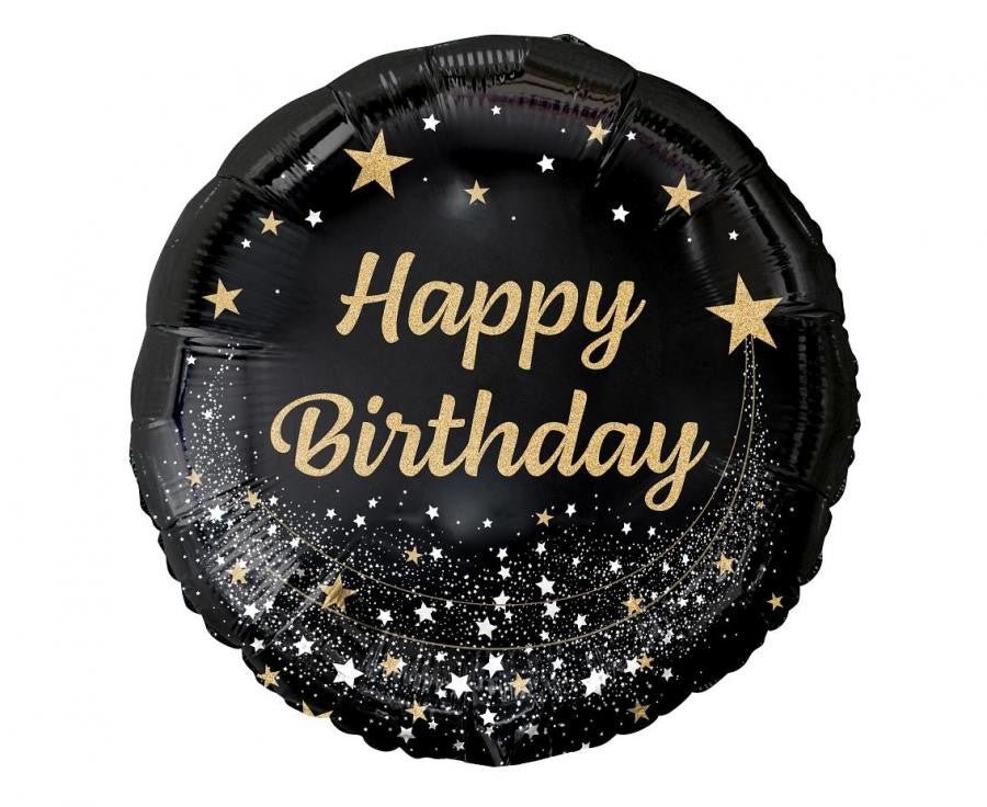 Фолиев балон Happy Birthday с черен фон