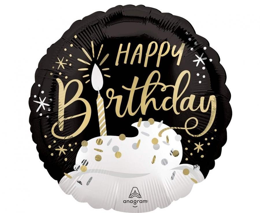 Фолиев балон Happy Birthday черно и златно