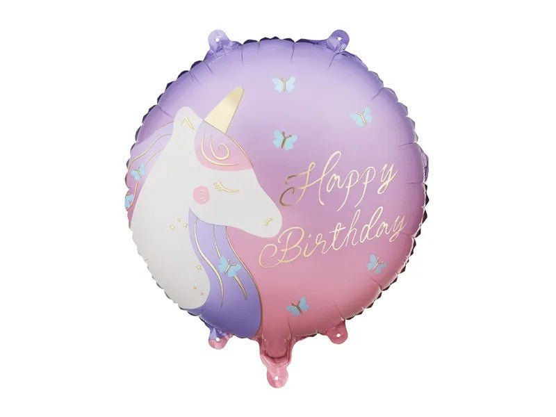 Фолиев балон Happy Birthday с еднорог