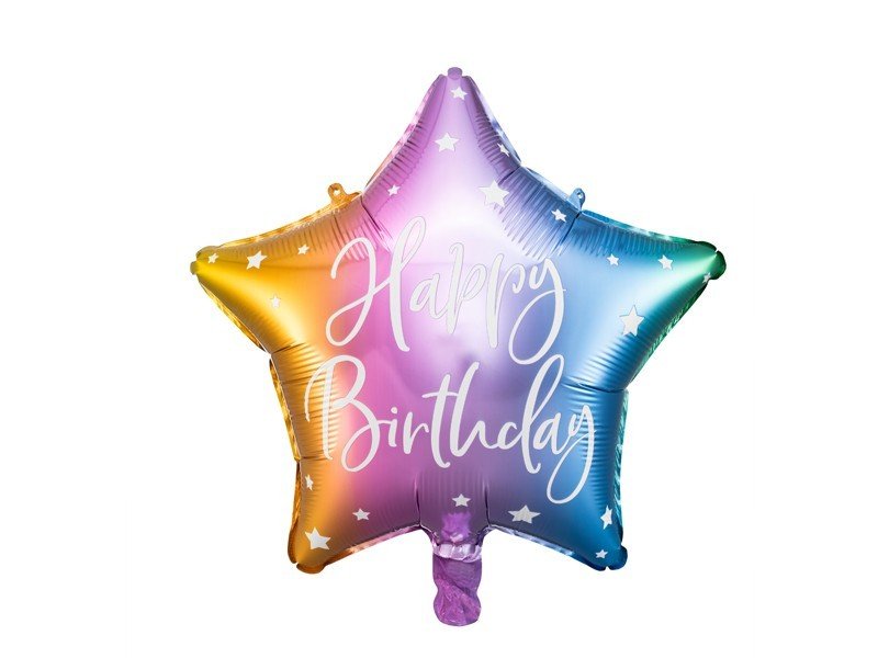 Фолиев балон звезда Happy Birthday преливащи се цветове