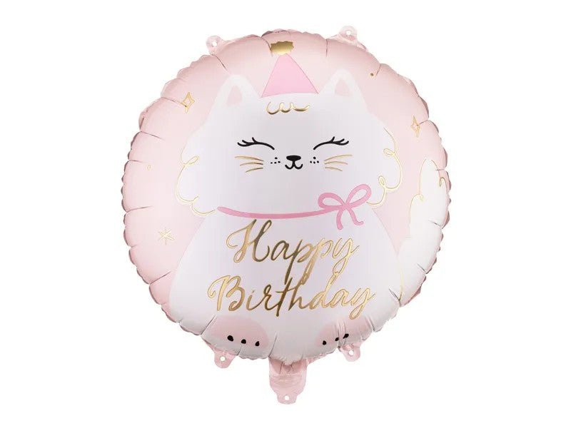 Кръгъл фолиен балон с коте Happy Birthday