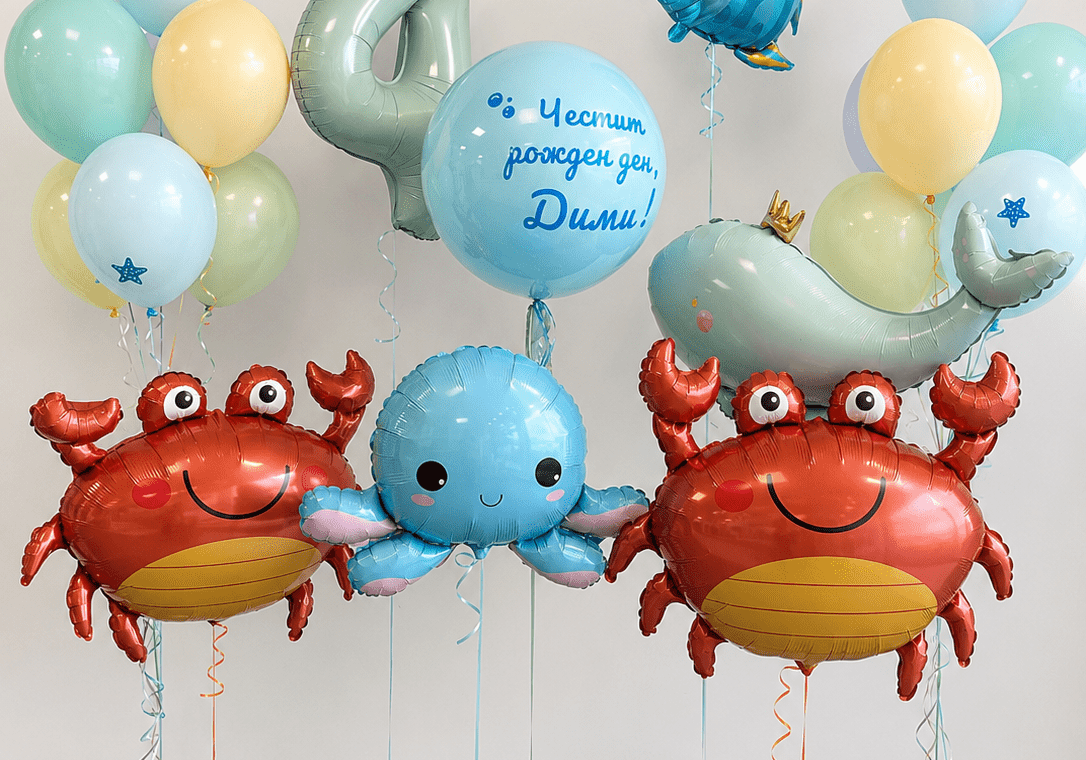 Морска композиция с балони с хелий за рожден ден - Party Design