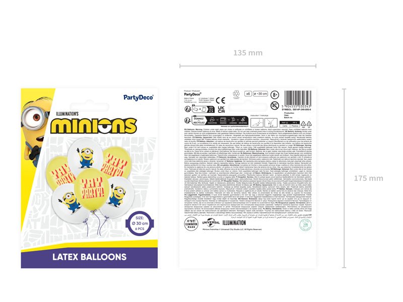 Опаковка на латексови балони Minions, 30 см, 6 бр.