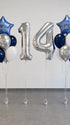 Сребристи цифри с хелий и два букета „Happy Birthday“ – синьо, бяло и сребърно - PartyDesign